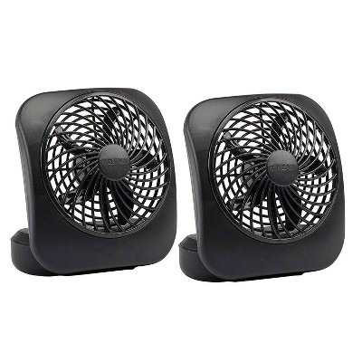 Treva 2pk 5" Battery Powered Desk Fan Black: Portable Small Fans for Desk, D Battery Operated, 2 Speeds, Matte Finish