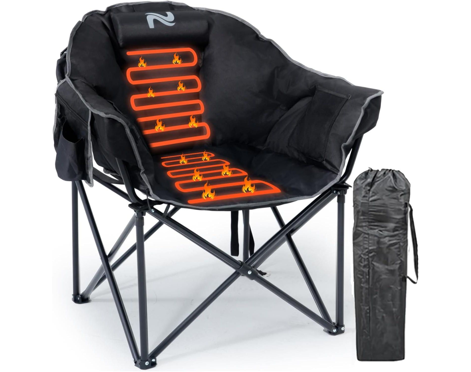 Docred Oversized Heated Camping Chair Heats Back and Seat, Padded Cushion Outdoor Folding Chairs Patio Lounge Chair Heating Chair