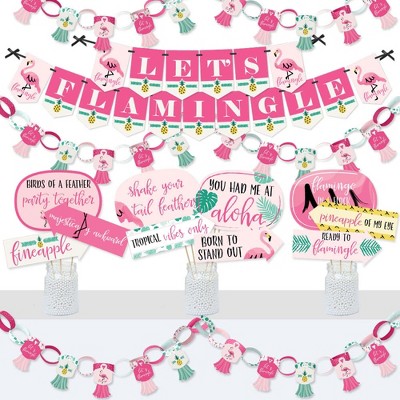 Big Dot of Happiness Pink Flamingo - Party Like a Pineapple - Banner and Photo Booth Decor - Tropical Summer Party Supplies Kit - Doterrific Bundle