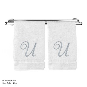 BC BARE COTTON Monogrammed Hand Towel, 100% Turkish Cotton - Set of 2 - White - Silver Script - 1 of 1