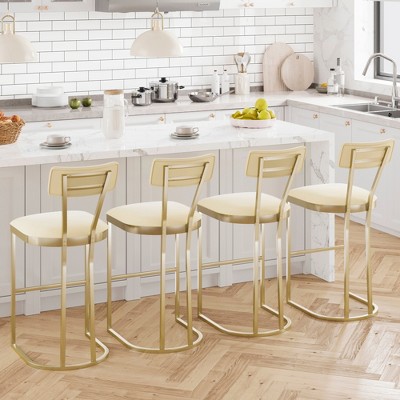 Bar Stools Set of 2 -Luxury Bar Stools, 24 Inch Seat Counter Height Bar Stools, Upholstered Velvet Barstools for Kitchen Island,Home Bar,Bar Pub-White