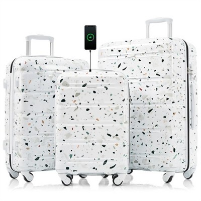 BEAFUP Luggage Set of 3, 20-inch with USB Port, Airline Certified Carry-on Luggage , ABS+PC Hard Shell Luggage with Spinner Wheels