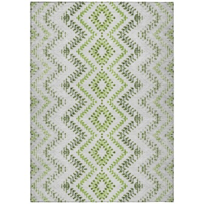 Green Ivory And Gray Geometric Washable Indoor Outdoor Area Rug