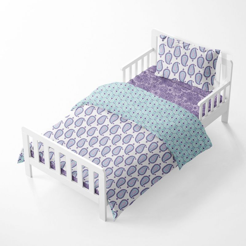 Bacati - Paisley Isabella Purple Lilac Aqua 4 pc Toddler Bedding Set, 4 of 8