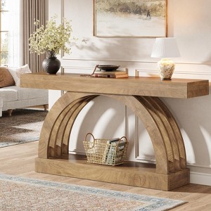 Tribesigns 63-Inch Entryway Table, 2-Tier Sofa Table Behind The Couch, Farmhouse Narrow Unique Arched Console for Hallway, Living Room, Foyer,Natural - 1 of 4