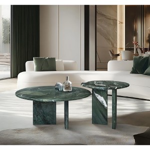 Natural Marble Round Coffee Table Set with Polished Surface for Living Room - 1 of 4