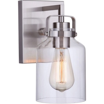 Polished Nickel Jelly Jar Wall Sconce with Clear Glass