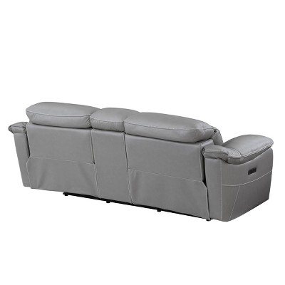 Gray Faux Leather Power Reclining Loveseat with Storage and Cup Holder