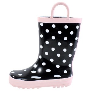 Hudson Baby Infant Girl Rain Boots, Black Dot Pink - 1 of 4