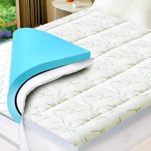JANSNO Gel Memory Foam Mattress Pad with 2" Cooling Top & 2" Support Layer, Medium Firm - 1 of 4
