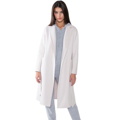JENNIE LIU Women's Cashmere Wool Double Face Overcoat with Belt