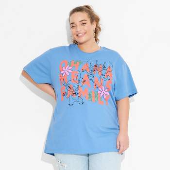 Women's Stitch Ohana Means Family Oversized Short Sleeve Graphic T-Shirt - Blue