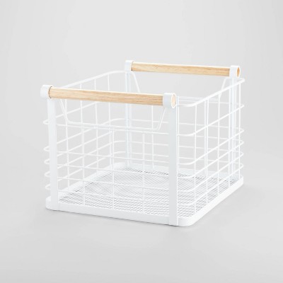 Small Wire Natural Wood Handles Milk Crate White - Brightroom™