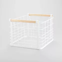 Small Wire Natural Wood Handles Milk Crate White - Brightroom™