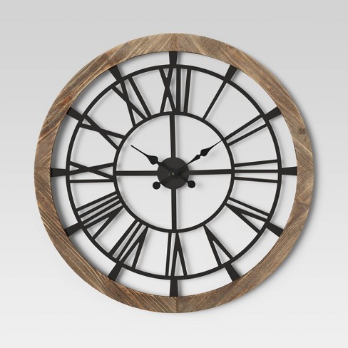 32 Wood And Metal Wall Clock Brown Threshold Target