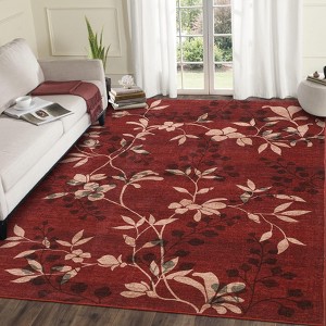 Washable Modern Leaves Print Rug, Non Slip Stain Resistant Botanical Low Pile Carpet for Living Room Bedroom Dining Home Office - 1 of 4