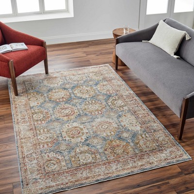 Hauteloom Crescentia Blue & Beige Textured Rug with Fringes