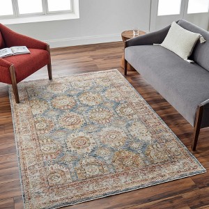 Hauteloom Crescentia Blue & Beige Textured Rug with Fringes - 1 of 4