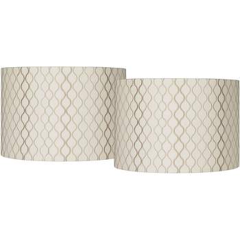 Springcrest Set of 2 Drum Lamp Shades Off-White Embroidered Medium 16" Top x 16" Bottom x 11" High Spider Harp and Finial Fitting