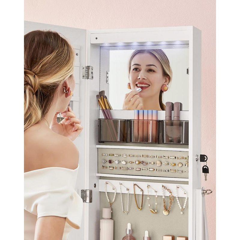 SONGMICS LED Jewelry Cabinet Standing Lockable Jewelry Armoire with Full-Length Mirror Jewelry Organizer Box, 4 of 7