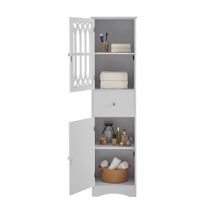 TiramisuBest Tall Bathroom Cabinet, Freestanding Storage Cabinet with Drawer and Doors, MDF Board, Acrylic Door, Adjustable Shelf, White - 1 of 4