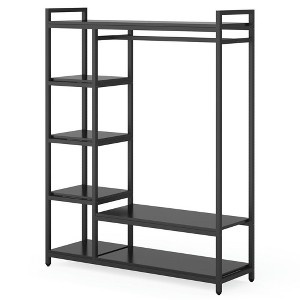 Resenkos Freestanding Closet Organizer with 6 Shelves and Hanging Bar,Black - 1 of 4