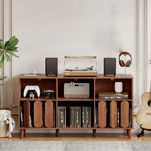 55" Large Record Player Stand, Vinyl Record Storage Cabinet,Modern Turntable Stand with Wood Legs,Record Player Table for Bedroom Living Room Office - 1 of 4