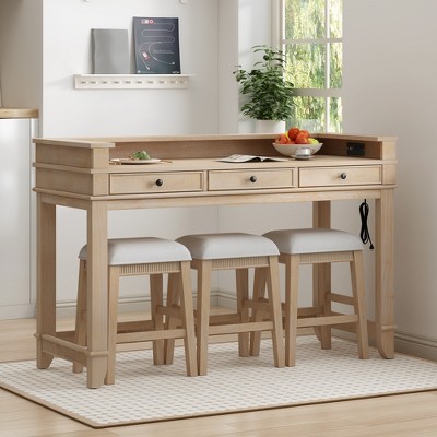 4-Piece Dining Bar Table Set with 3 Upholstered Stools, Multifunctional Dining Table with 3 Drawers 4B - ModernLuxe