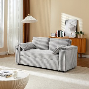 Fabric Sleeper Sofa Bed with Convertible Pull-Out Bed and Armrests with Cup Holders - 1 of 4