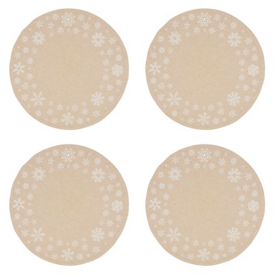 Natural Cotton Round Embroidered Snowflakes Placemats, Set of 4