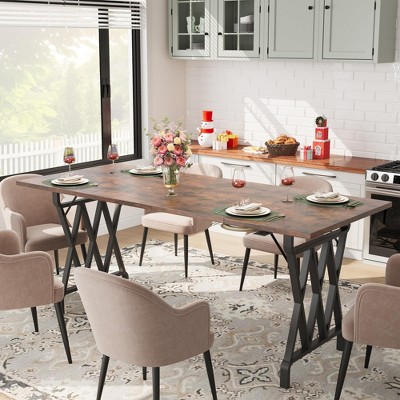 Whizmax Dining Table for 6-8 People, 70.87-inch Rectangular Wood Kitchen Table with Strong Metal Frame, Long Dining Room Table for Big Family, Brown