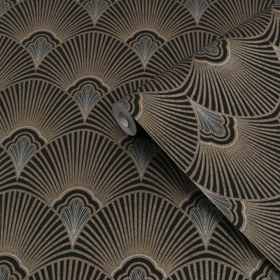 Sublime Art Deco Black and Gold Vinyl Wallpaper Roll