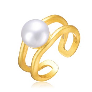 Guili Sterling Silver 14K Gold Plated Solitaire Open Ring with Genuine Freshwater Pearl, a sophisticated choice for every occasion. - 1 of 3