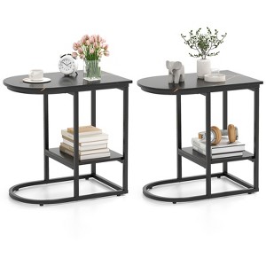 Tangkula 2PCS C-Shaped Side Table Compact 2-tier Storage End Table for Small Space - 1 of 4