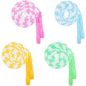 Blue Panda 4 Pack Beaded Jump Rope for Kids, Skipping Toys for Girls Starter Fitness Workout (9.2 Feet, 4 Colors) - 1 of 4