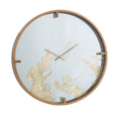 GlasFlength Wall Clocks Minimalist Mirrored Contemporary Elegant Simple Design for Living Room Office Decor, Gold, 15.7"*2.4"*15.7"