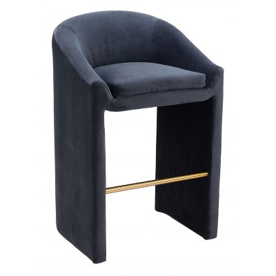 Zuo Modern – Emas Barstool Midnight Gray, 38.2" H, Velvet with Electroplated Steel Frame, Modern Deco Glam Style