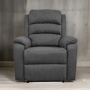 Royal Hampton 36 Inch Manual Recliner Chair, Gray Burlap, Cushioned Seat, Solid Wood - 1 of 4