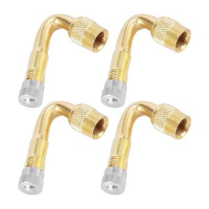 Unique Bargains Valve Stem Vacuum Tyre Valve Stem Extension Extenders Adapter for Car Motorcycle 45 Degree Gold Tone 4pcs - 1 of 4