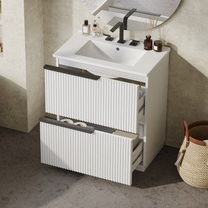 KWPZQEB 30" Modern Bathroom Vanity with Sink, Freestanding Vanity Cabinet with 2 Full-Extension Drawers & Fluted Design, Wooden Bath Vanity Sink Combo - 1 of 4