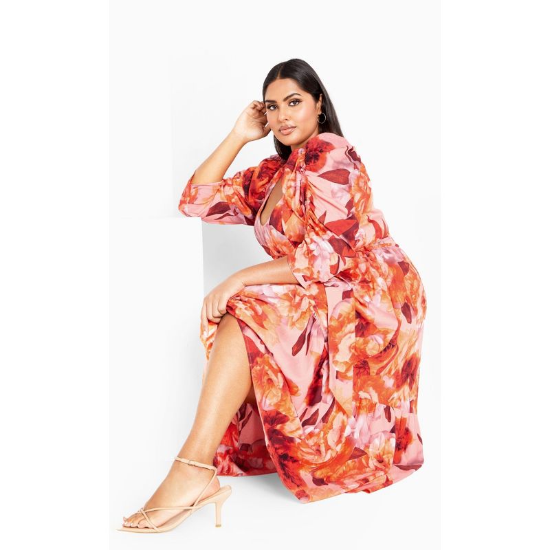 Women's Plus Size Poppie Print Maxi Dress - peach | CITY CHIC, 1 of 7