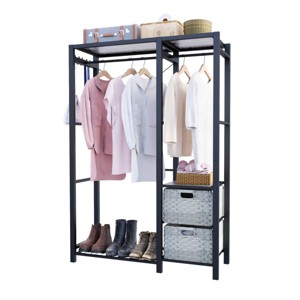 SEVOBAL Freestanding Garment Rack with Shelves 2 Rattan Drawers 4 Hooks for Closet Organization, Gray, 47.2"*15.7"*70.8" - 1 of 4