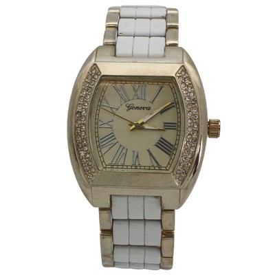 White Rhinestione Accent Square Dial Metal Watch : Target