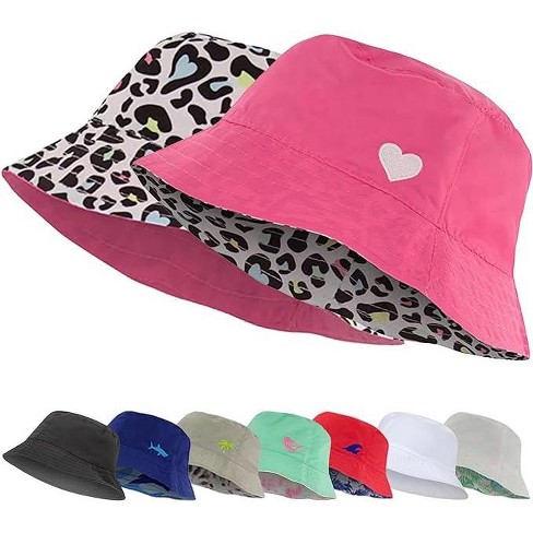 Addie & Tate Kids Reversible Bucket Hat for Girls & Boys, Packable Beach  Sun Bucket Hat for Kids Ages 7-14 Years (Pink/Leopard)
