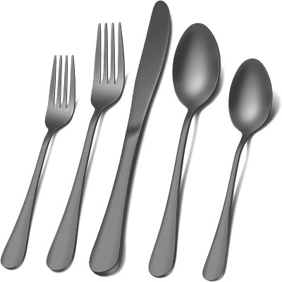 Attop Matte Black 8-Person Silverware Set, 40-Piece Stainless Steel Cutlery Set, Cutlery Kitchen Utensil Set Including Knife, Spoon, Fork