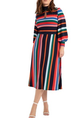ELOQUII Women's Plus Size A-Line Dress With Puff Sleeves
