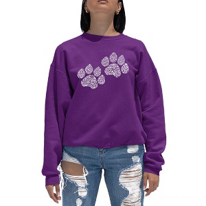 LA Pop Art Women's Word Art Crewneck Sweatshirt - Woof Paw Prints - 1 of 4