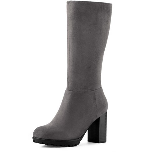 Allegra K Women's Mid Calf Block Heel Boots Gray 6 : Target