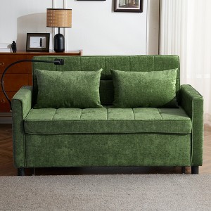 MAYEERTY 56.9 Inch Loveseat Pull Out Sleeper Sofa Bed with Reversible Backrest Cushion Side Pockets Phone Holder for Living Room Green - 1 of 4