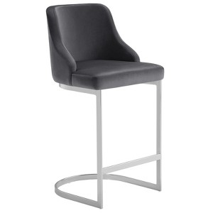 Bekrvio Bar Stools, 26” Counter Height with Back - Upholstered PU Leather/Velvet  Steel U-Shaped Base for Kitchen Counter Island - 1 of 4
